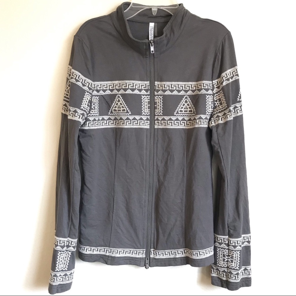 Monoreno Gray Patterned Embroidered Sweater Zipper